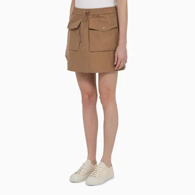 Shop Moncler Sand-colored Cotton-blend Miniskirt Women In Cream