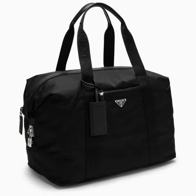 Shop Prada Black Re-nylon And Saffiano Duffle Bag Men