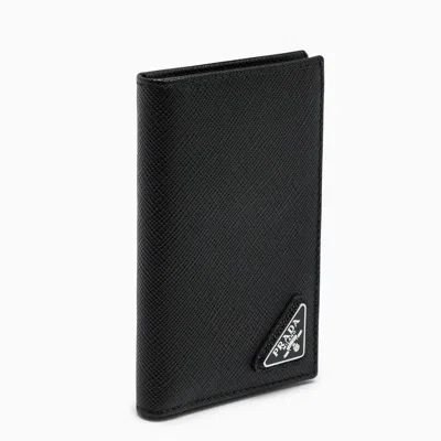 Shop Prada Black Vertical Wallet In Saffiano Men