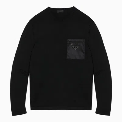 Shop Prada Black Wool Sweater With Logo Pocket Men