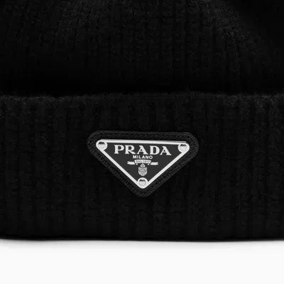 Shop Prada Black Wool And Cashmere Cap With Logo Men