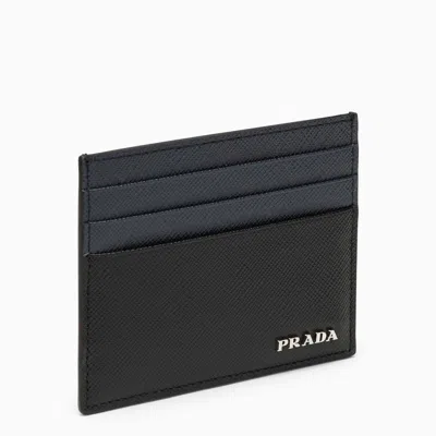 Shop Prada Card Holder In Saffiano Blue/black Men