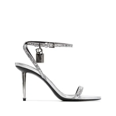 Shop Tom Ford Women Padlock 85mm Sandals In Silver