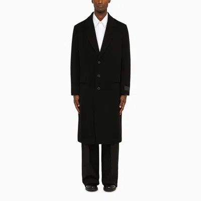 Shop Valentino Black Single-breasted Coat In Wool Men