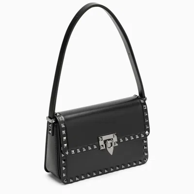Shop Valentino Garavani Black Leather Rockstud Shoulder Bag Women