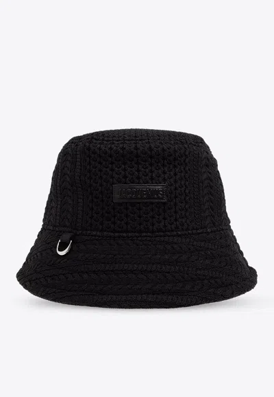 Shop Jacquemus Belo Knitted Bucket Hat In Black