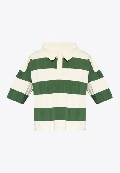 Shop Jacquemus Bimini Striped Pleated Polo T-shirt In Green