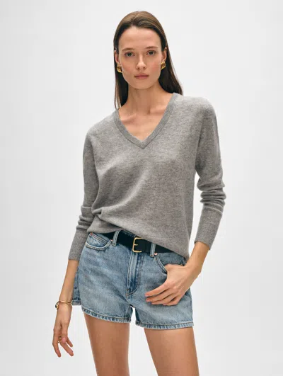 Shop White + Warren Essential Cashmere V Neck Sweater In Grey Heather