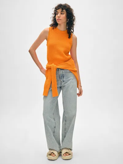 Shop White + Warren Cotton Blend Ribbed Shell Sweater In Tangerine
