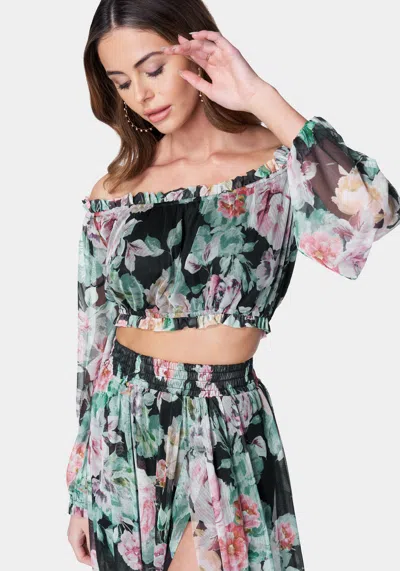 Shop Bebe Printed Mesh Two Piece Dress In Fresh Blooms