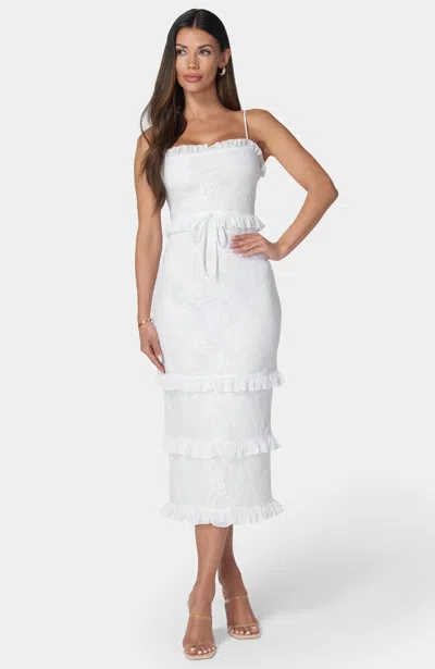 Shop Bebe Smock Ruffle Maxi Dress In White
