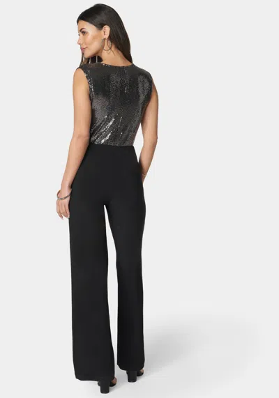 Bebe Disco Dot Wrap Tie Jumpsuit In Black,silver