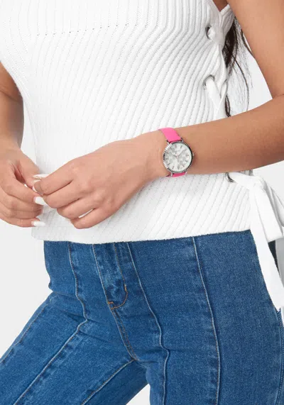 Bebe Magenta Strap Watch With Crystal Bezel In Magenta