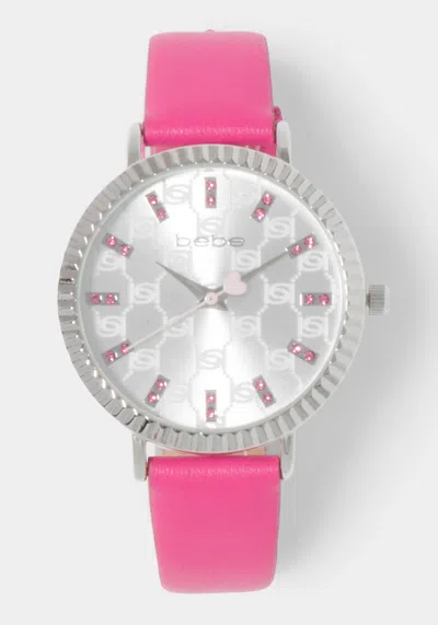 Bebe Magenta Strap Watch With Crystal Bezel In Magenta