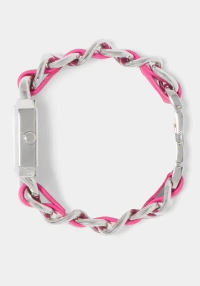Bebe Pink Strap And Silver Metal Chain Link Bracelet Watch In Hot Pink,silver
