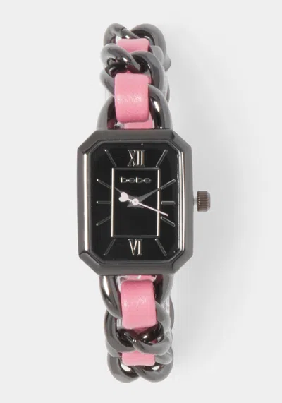 Bebe Pink Strap And Gun Metal Chain Link Bracelet Watch In Pink,gun Metal