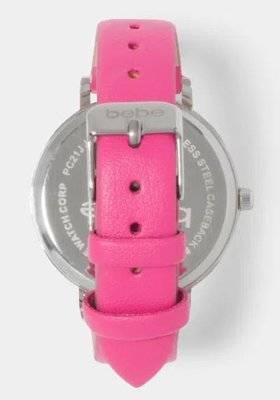 Bebe Magenta Strap Watch With Crystal Bezel In Magenta