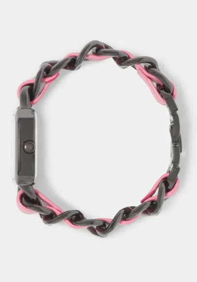 Bebe Pink Strap And Gun Metal Chain Link Bracelet Watch In Pink,gun Metal
