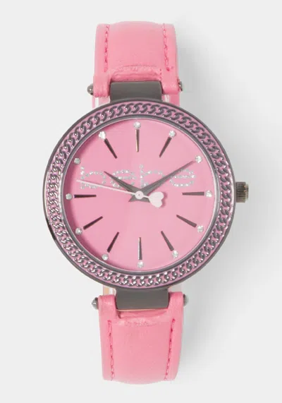 Bebe Hot Pink Strap Watch With Crystal Bezel In Hot Pink