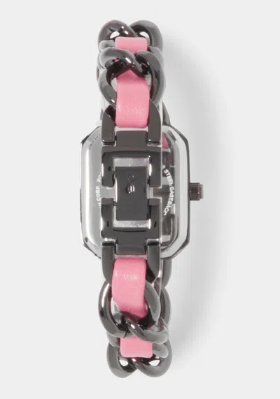 Shop Bebe Pink Strap And Gun Metal Chain Link Bracelet Watch In Pink,gun Metal