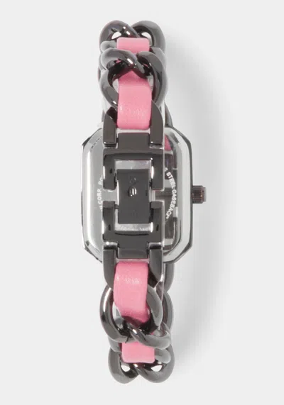 Bebe Pink Strap And Gun Metal Chain Link Bracelet Watch In Pink,gun Metal