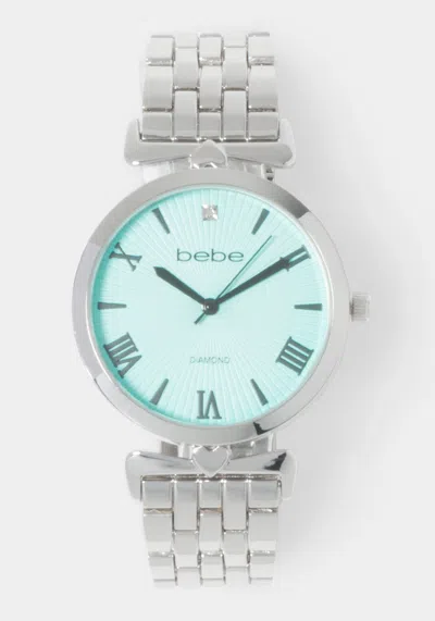 Bebe Silver Link Round Bracelet Diamond Dial Watch In Silver