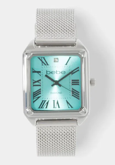 Shop Bebe Silver Mesh Strap Rectangle Diamond Dial Watch