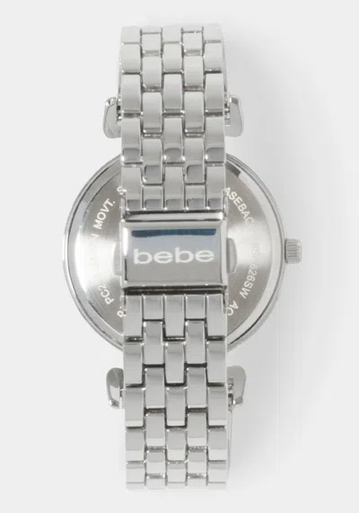 Bebe Silver Link Round Bracelet Diamond Dial Watch In Silver