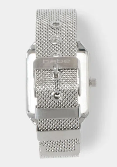Shop Bebe Silver Mesh Strap Rectangle Diamond Dial Watch