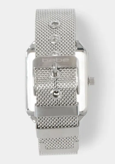 Bebe Silver Mesh Strap Rectangle Diamond Dial Watch In Silver