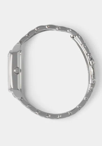 Bebe Silver Link Rectangle Bracelet Diamond Dial Watch In Silver