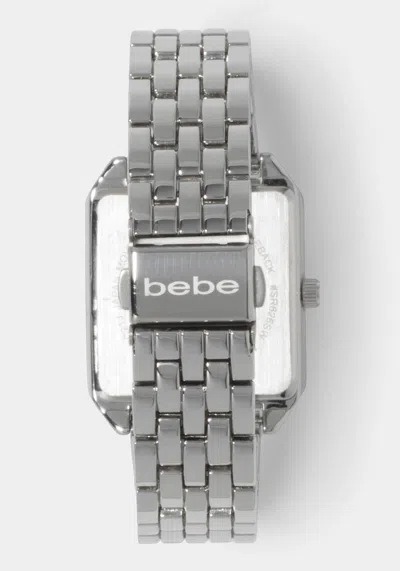 Bebe Silver Link Rectangle Bracelet Diamond Dial Watch In Silver