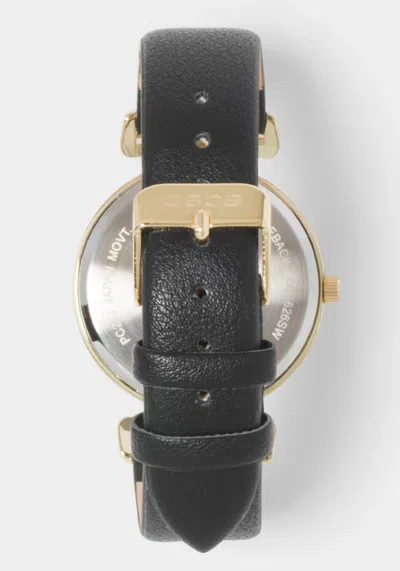 Shop Bebe Black Strap Diamond Dial Watch In Black,gold