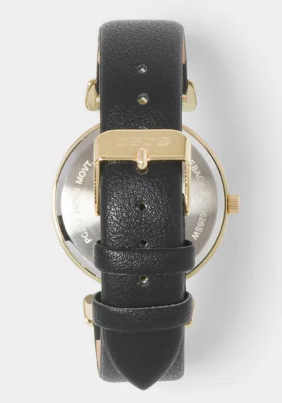 Bebe Black Strap Diamond Dial Watch In Black,gold