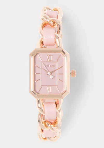 Shop Bebe Baby Pink Strap And Rosegold Metal Chain Link Bracelet Watch In Baby Pink,rosegold