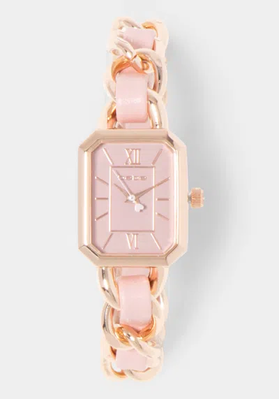 Bebe Baby Pink Strap And Rosegold Metal Chain Link Bracelet Watch In Baby Pink,rosegold