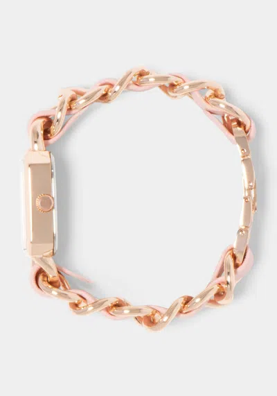 Shop Bebe Baby Pink Strap And Rosegold Metal Chain Link Bracelet Watch In Baby Pink,rosegold