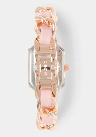 Shop Bebe Baby Pink Strap And Rosegold Metal Chain Link Bracelet Watch In Baby Pink,rosegold