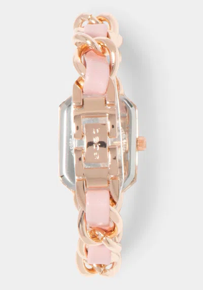 Bebe Baby Pink Strap And Rosegold Metal Chain Link Bracelet Watch In Baby Pink,rosegold