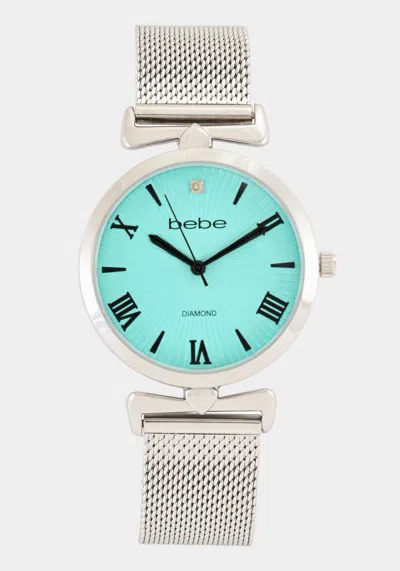 Bebe Silver Mesh Strap Round Diamond Dial Watch In Silver