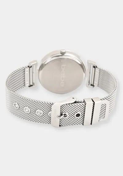 Bebe Silver Mesh Strap Round Diamond Dial Watch In Silver