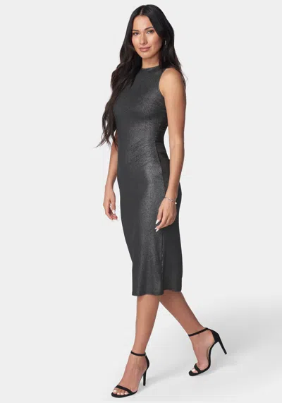 Shop Bebe Foil Rib Sleeveless Maxi Dress In Black