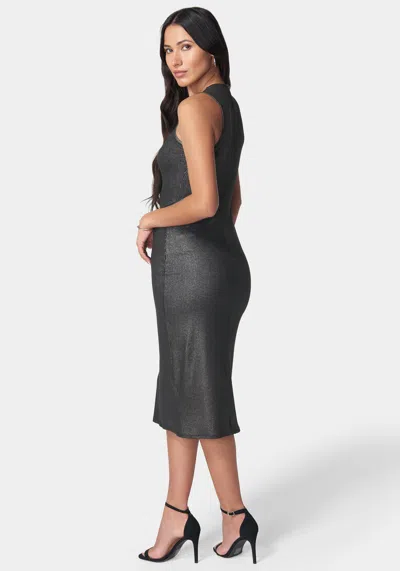 Bebe Foil Rib Sleeveless Maxi Dress In Black