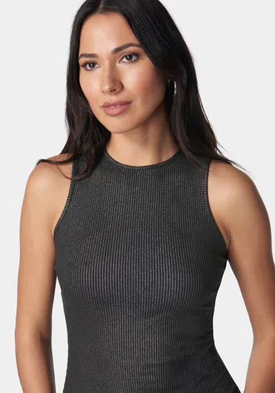 Bebe Foil Rib Sleeveless Maxi Dress In Black