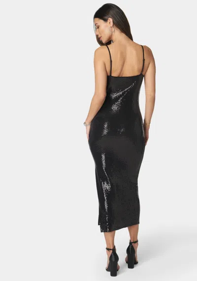 Bebe Disco Dot Maxi V Neck Gown In Black