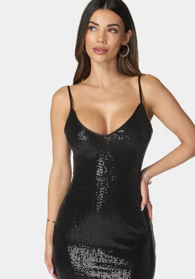 Bebe Disco Dot Maxi V Neck Gown In Black