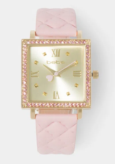 Shop Bebe Baby Pink Quilted Strap Watch With Crystal Bezel