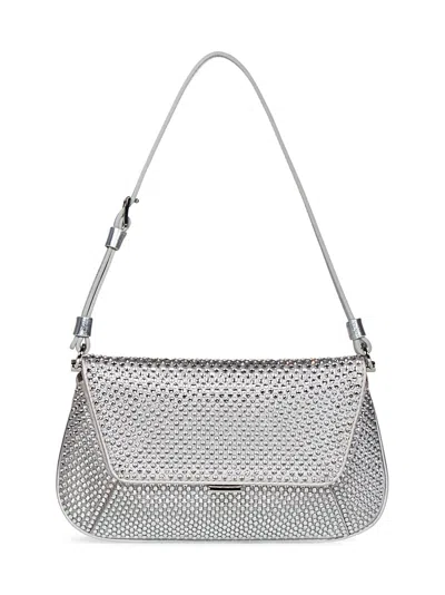 Shop Amina Muaddi Ami Mini Crystal Shoulder Bag In Grey