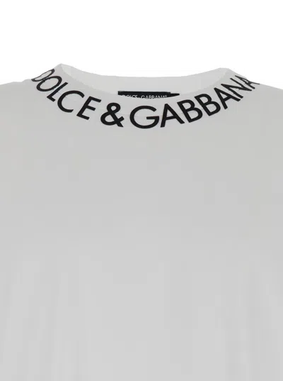 Shop Dolce & Gabbana White T-shirt With Contrasting Logo Print In Cotton Man