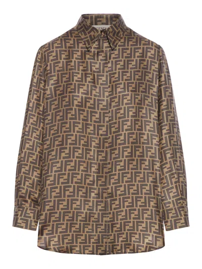 Shop Fendi Brown Ff Silk Shirt